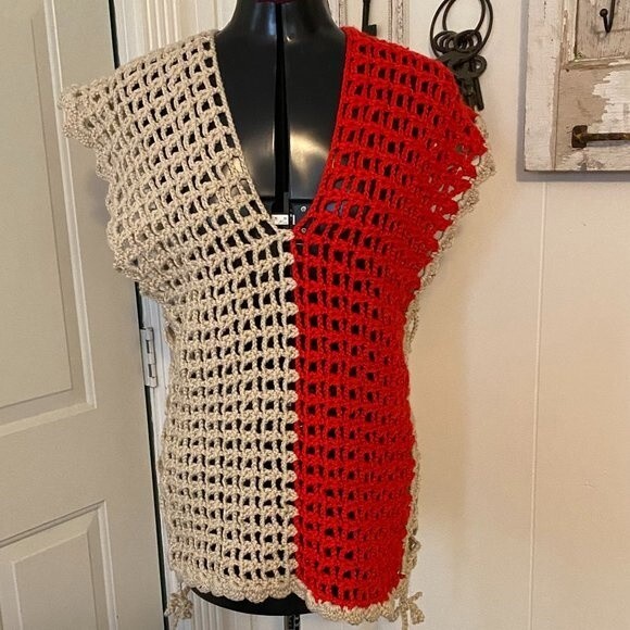 Vintage 70's Hand Crocheted Boho Womens Vest One Size - Picture 1 of 6